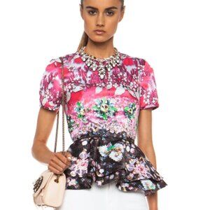 Mary Katrantzou Pompei Pink Floral Print Crew Neck Blouse Size: M (Orig. $1690)